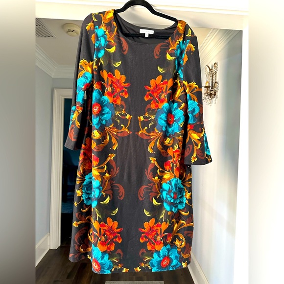 Sandra Darren Floral Bell Sleeve Dress Size XL - Picture 1 of 5